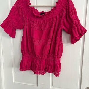 ⭐️$4 when bundled- Ashley Stewart Hot Pink Flutter Sleeve Ruffled Blouse